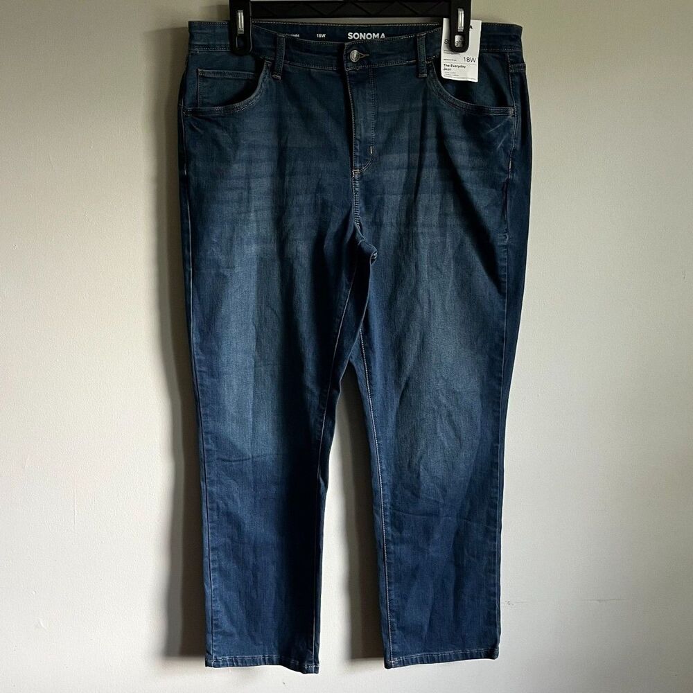 NWT Sonoma Goods for Life Womens Plus 18W Straight Leg Everyday Jeans Blue Denim